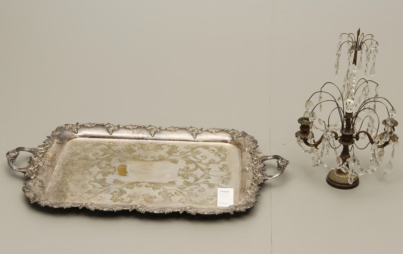 PARTI, 2 delar, Bordslyster, sent 1800-tal, Serveringsbricka, nysilver, 1900-tal.