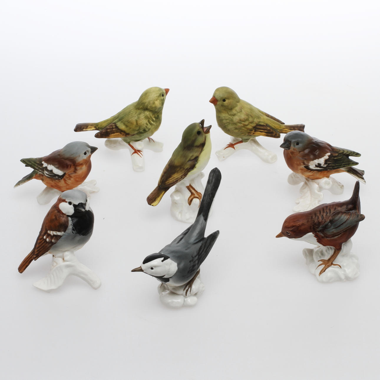 FIGURINER, 8 st, porslin, fåglar, Goebel, 1900-tal.