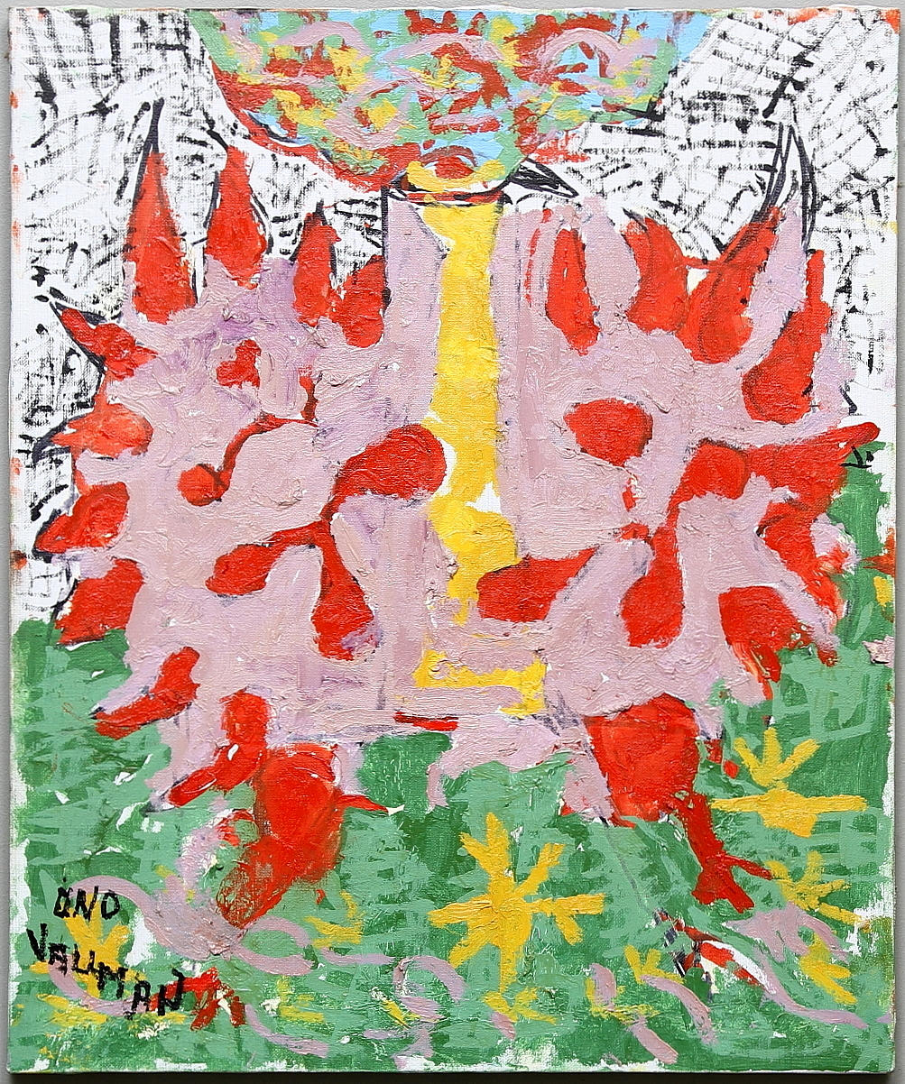 UNO VALLMAN. olja på duk, "påfågel", signerad.