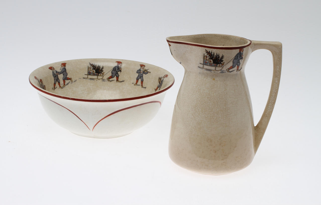 KANNA SAMT SKÅL, porslin, Gefle, sekelskiftet 1900.