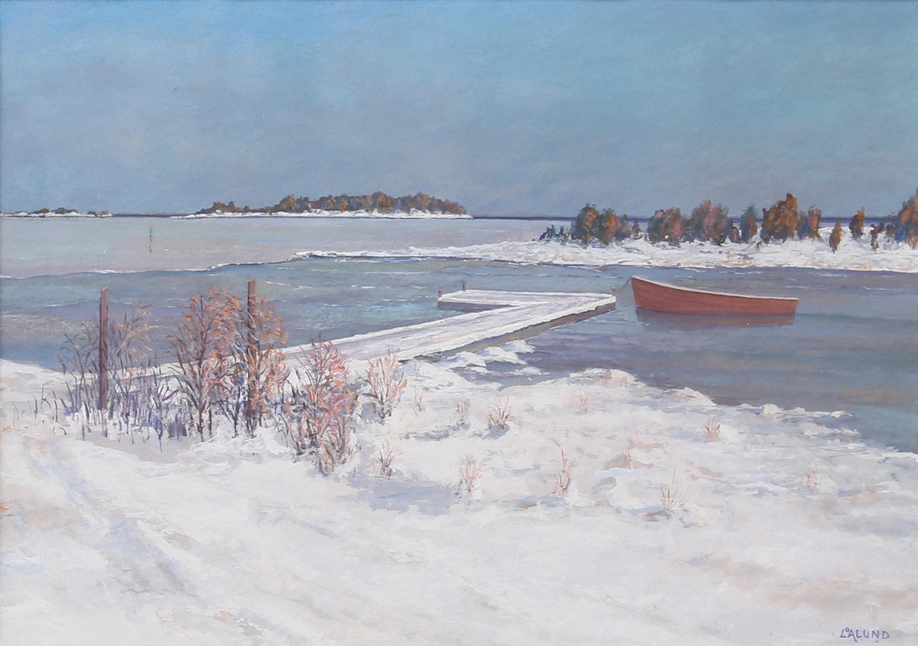 LARS ÅLUND. Winter coast, Mönsterås. Gouache, signed.