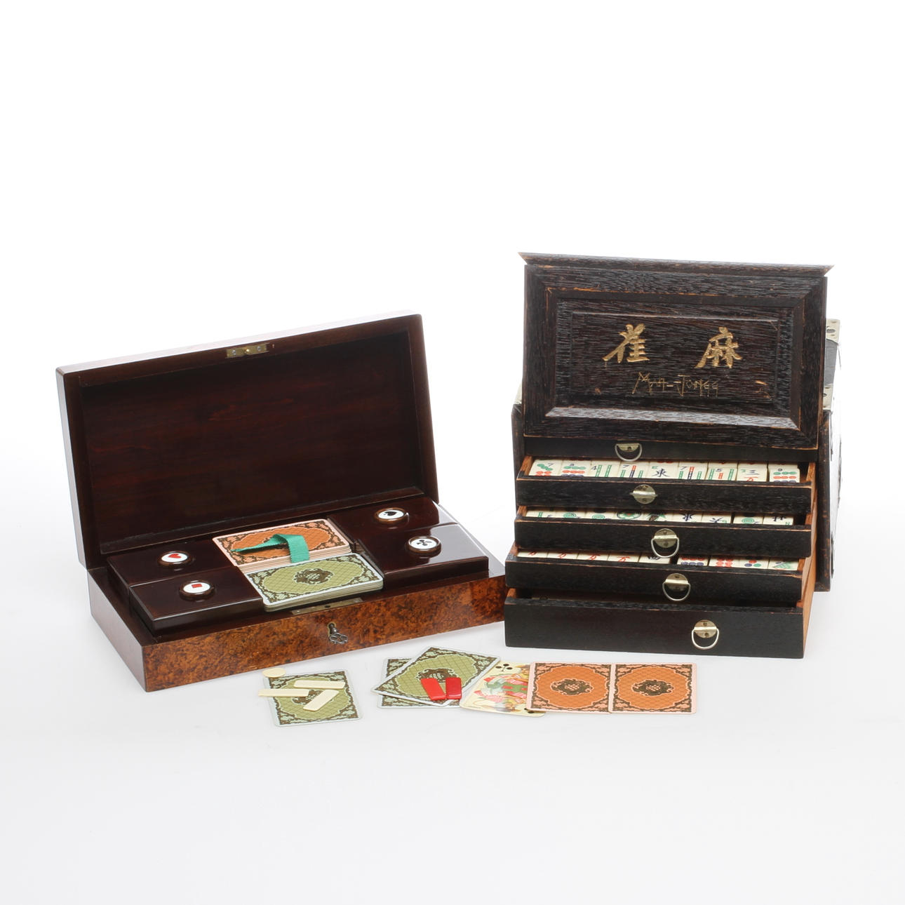 MAH-JONGG-spel, i schatull, BRIDGESPEL, i schatull, 1920/30-tal.