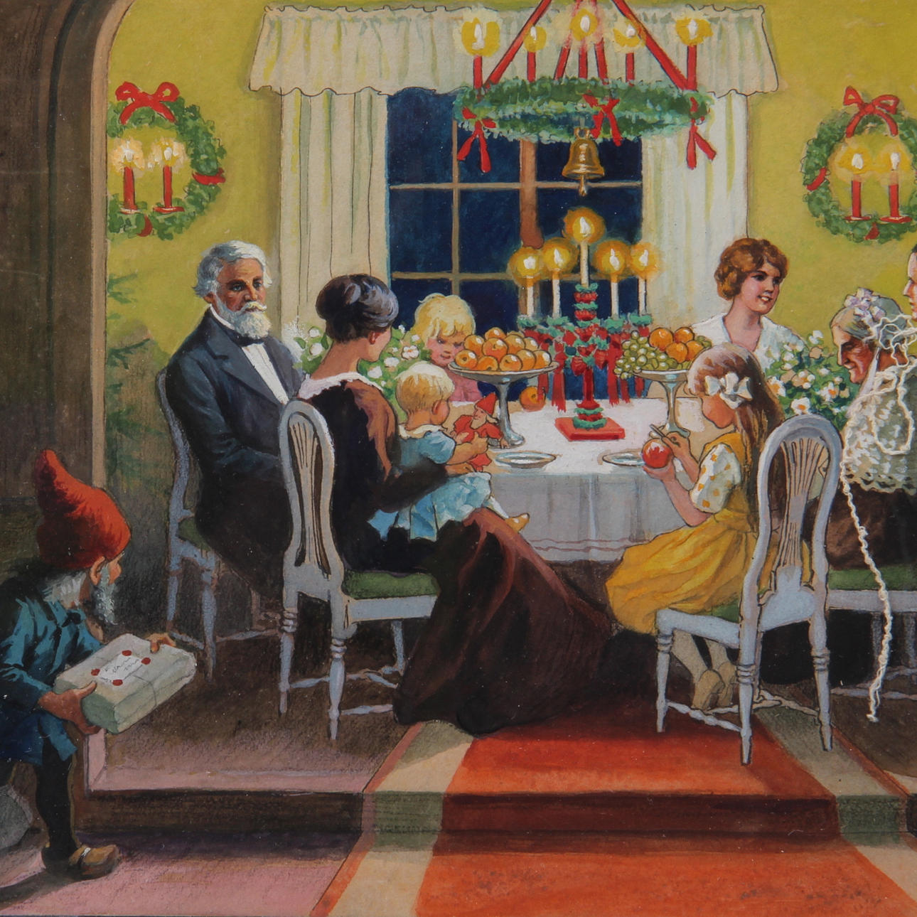 JENNY NYSTRÖM. Akvarell, med julmotiv, dedikerad, samt signerad och daterad 1944.