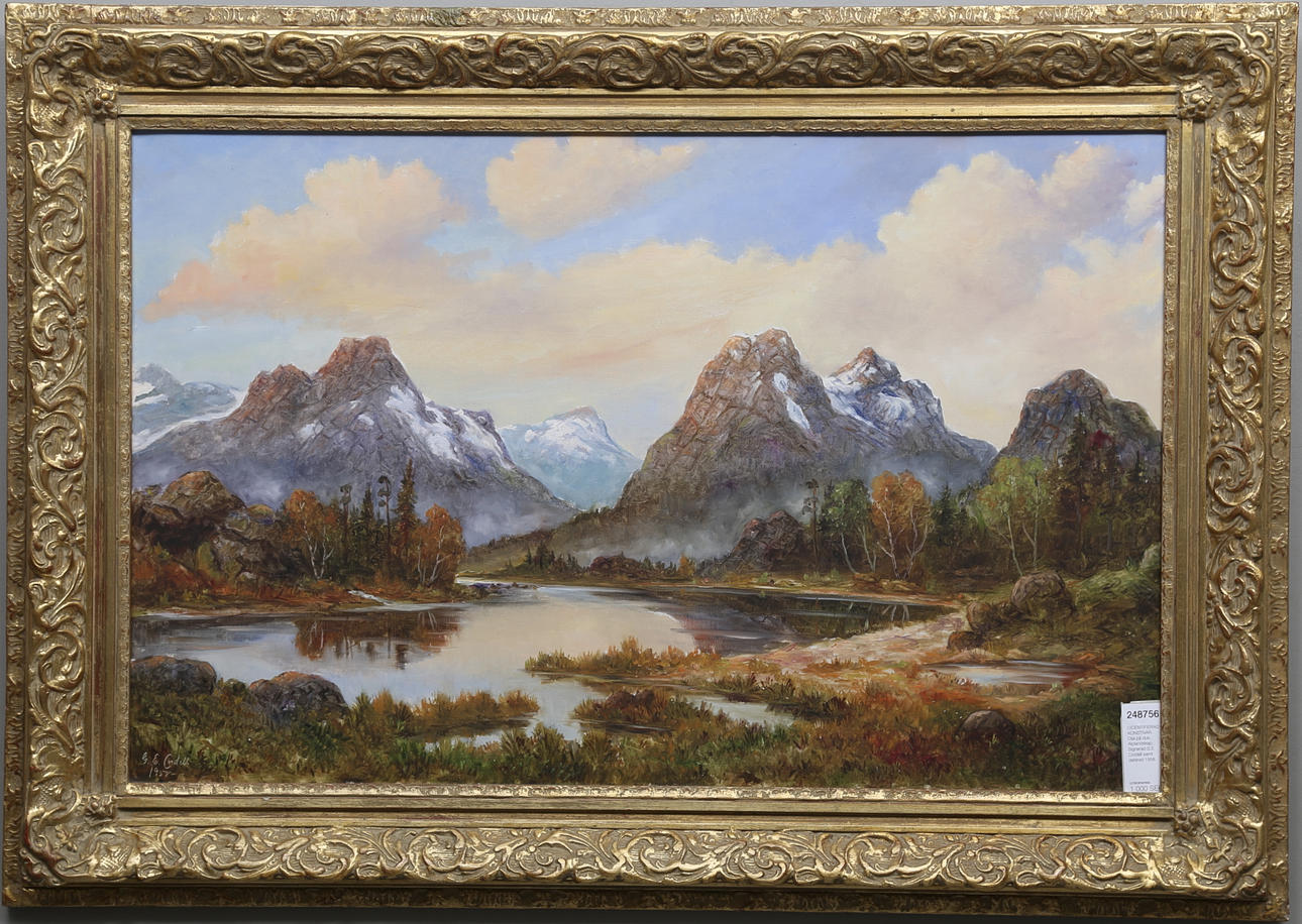 OIDENTIFIERAD KONSTNÄR. Olja på duk, Alplandskap, Signerad G.E Cordell samt daterad 1958.