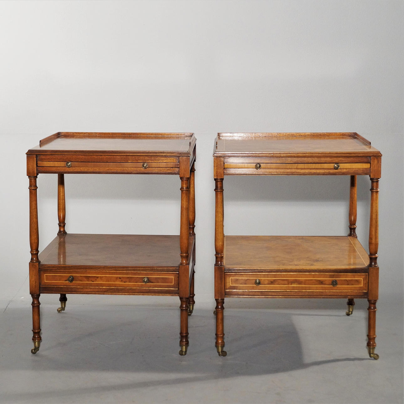 SIDE TABLE / BEDSIDE TABLE, English style, brass wheels.