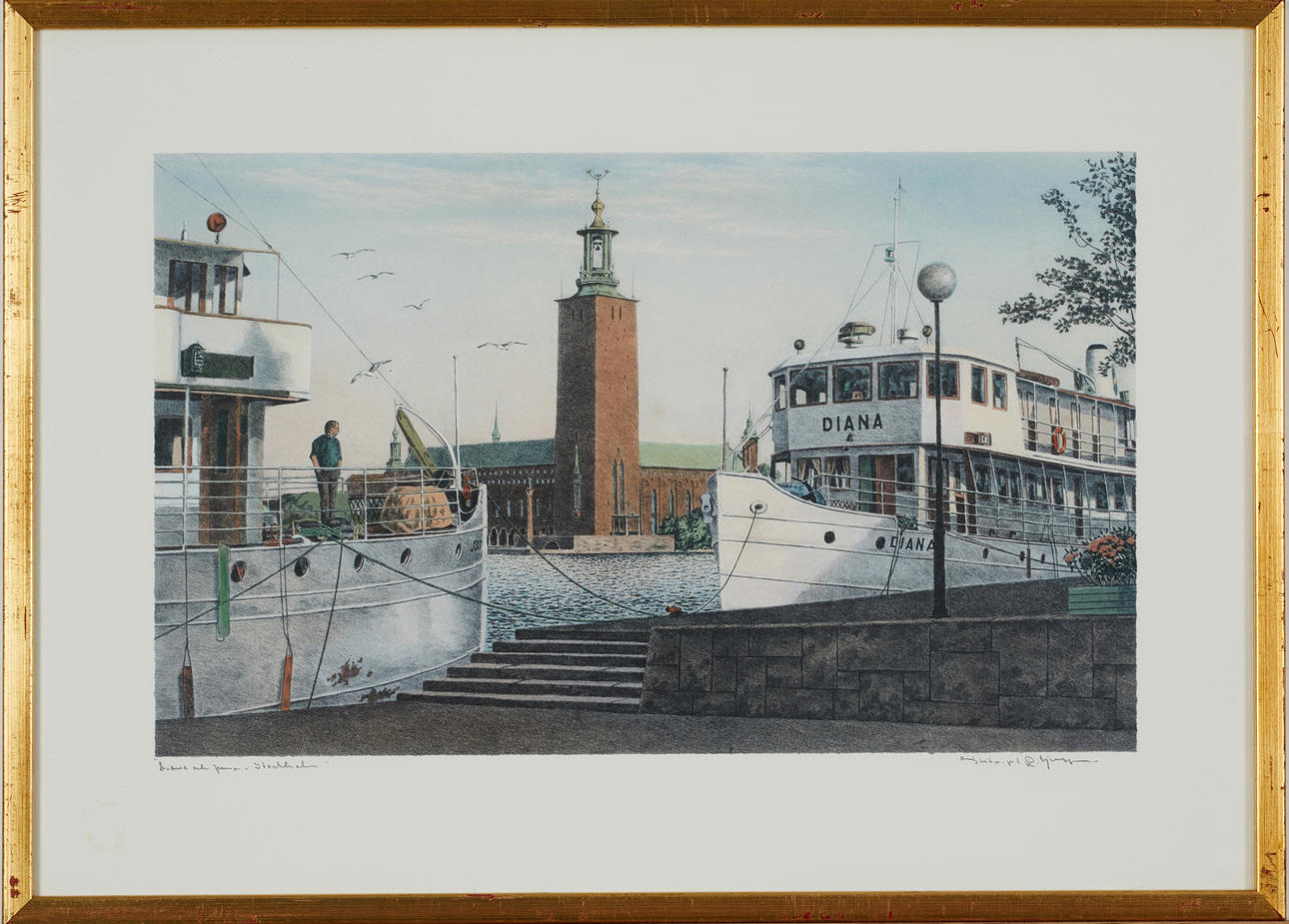 REINHOLD LJUNGGREN. "Diana and Juno in Stockholm", color lithograph, signed.