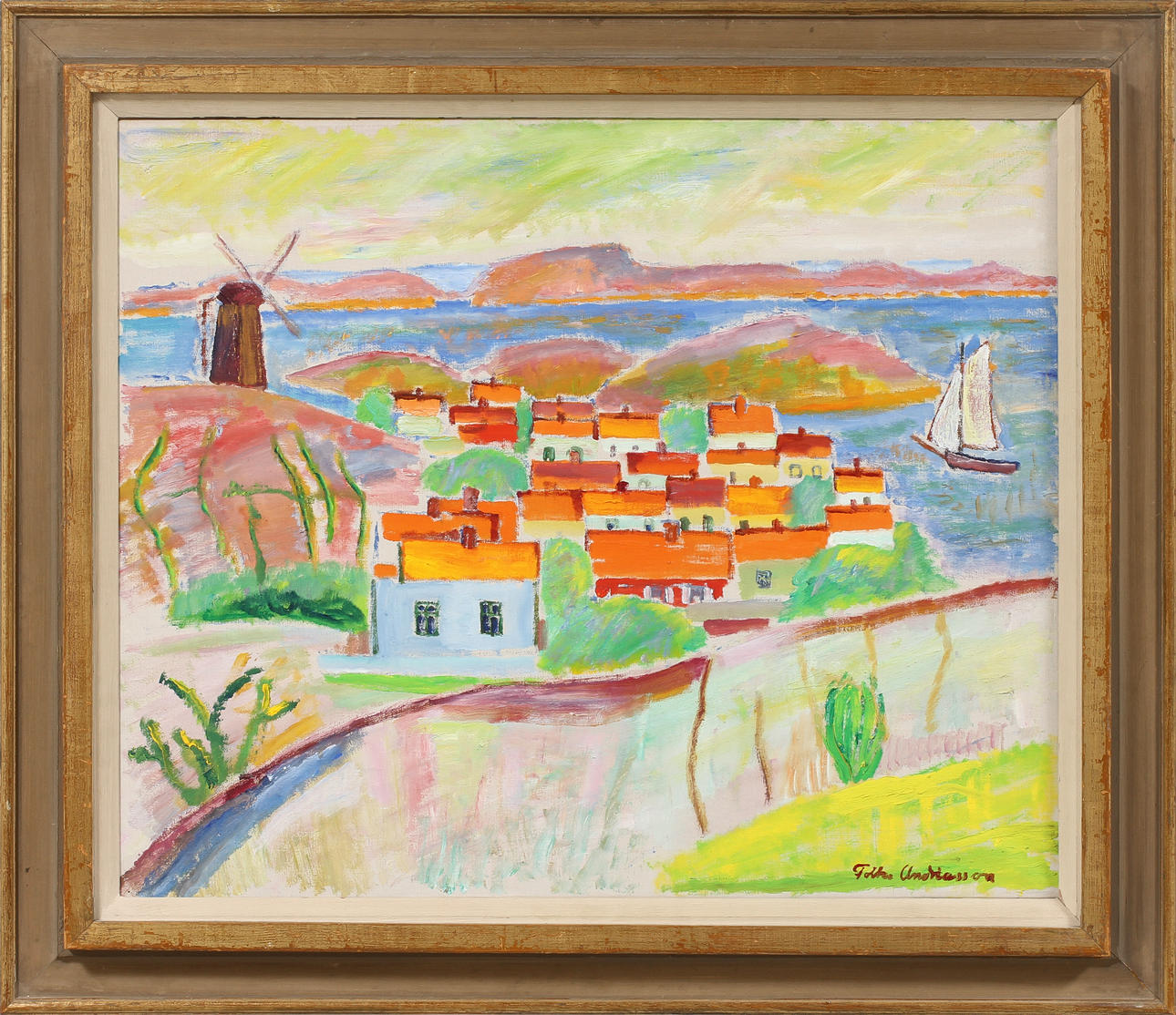 FOLKE ANDRÉASSON (1902-1948). Vy över Mollösund. Olja på duk.