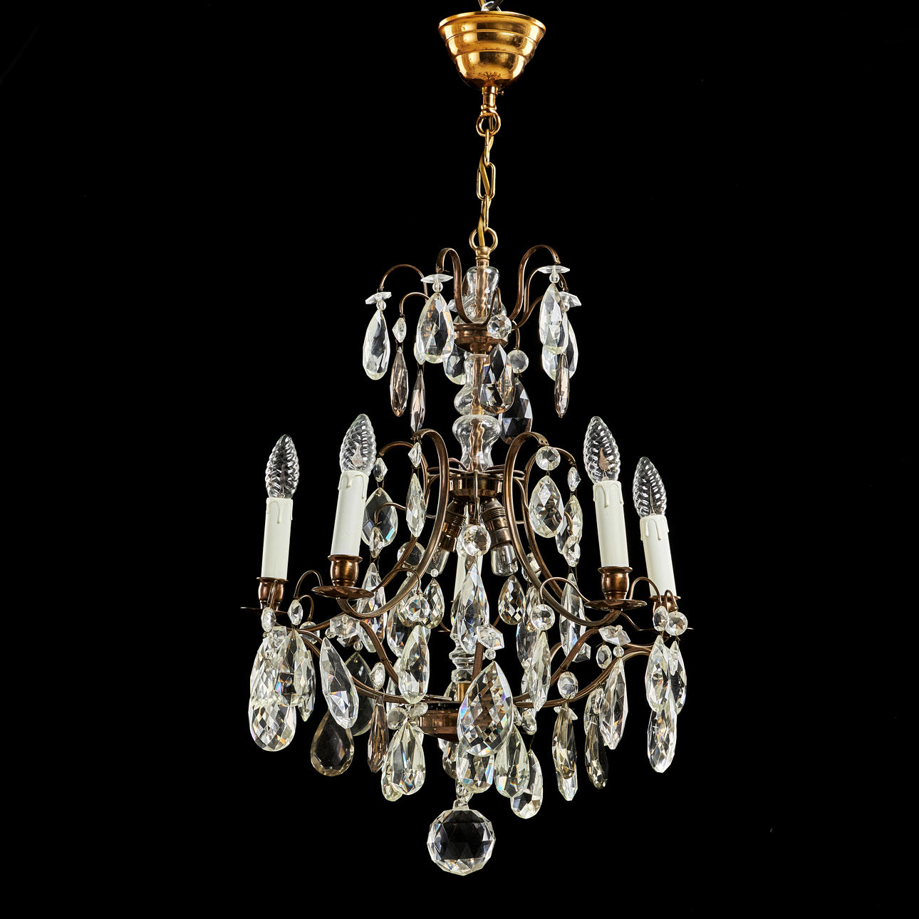 LJUSKRONA, barockstil, 1900-tal, 5 ljusarmar, 2 ljuspunkter, delvis ...
