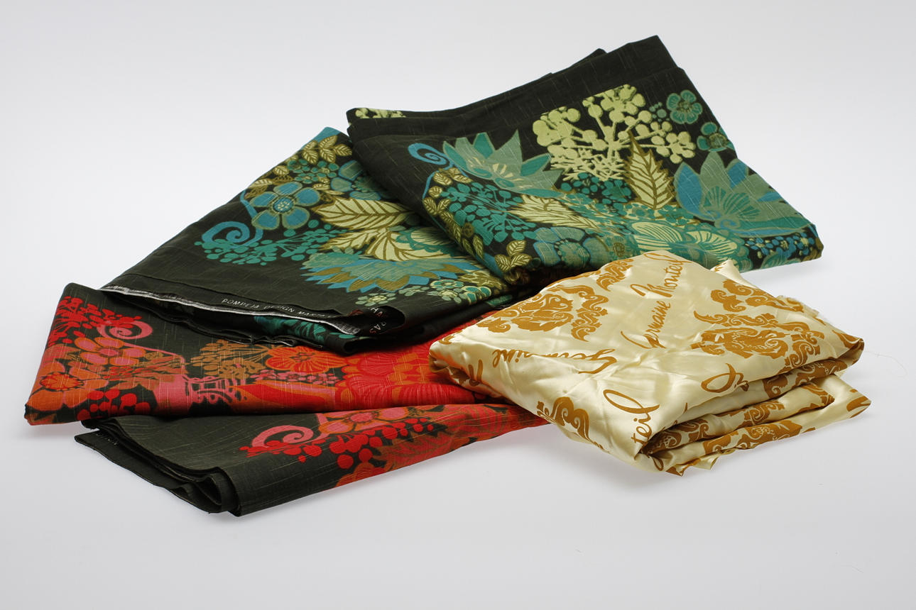 PARTI TEXTILIER, 5 delar, "Pompeja" Marta-Lena Bjerhagen, Borås samt Germaine Monteil.