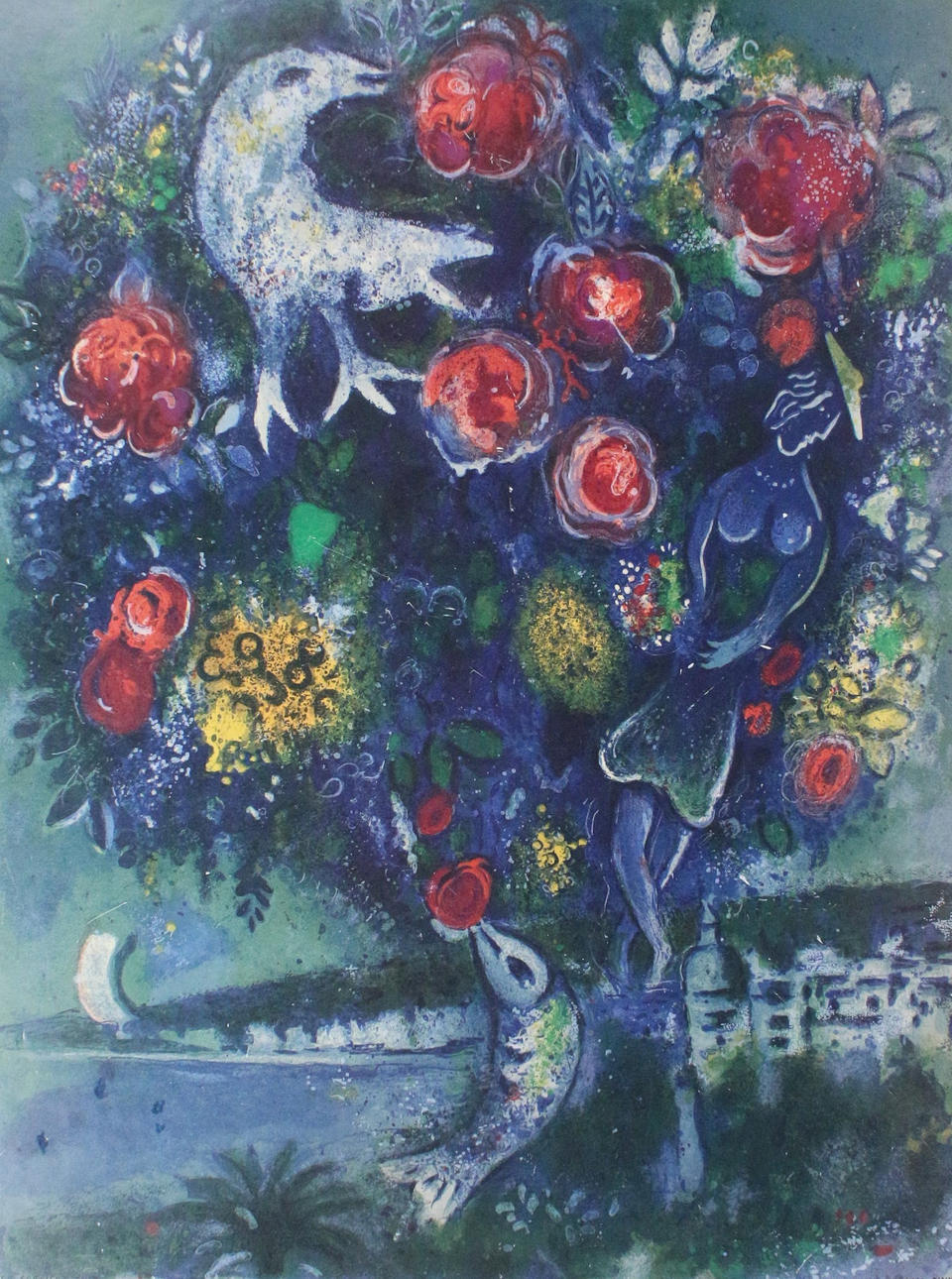MARC CHAGALL. Efter. 'Angel's Bay med Rose Bouquet', tryck. Konst ...