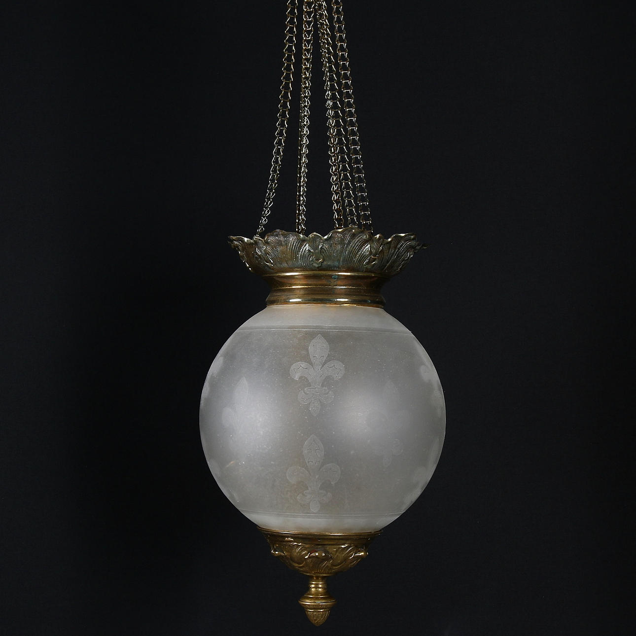 MÅNSKENSLAMPA, glas och metall, tidigt 1900-tal.