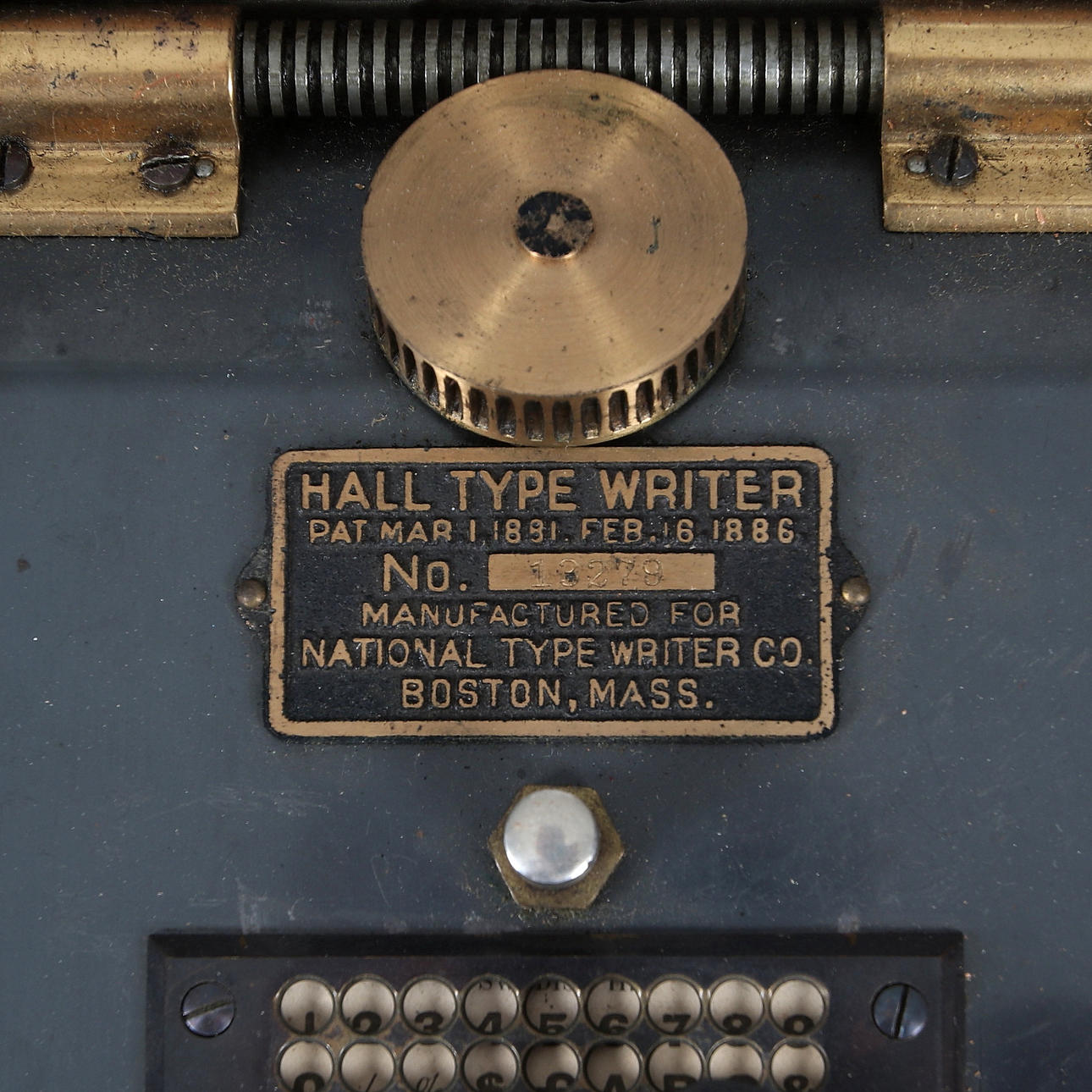 TYPEWRITER, "Improved hall typewriter", Type Writer co. Boston Mass. 1886.