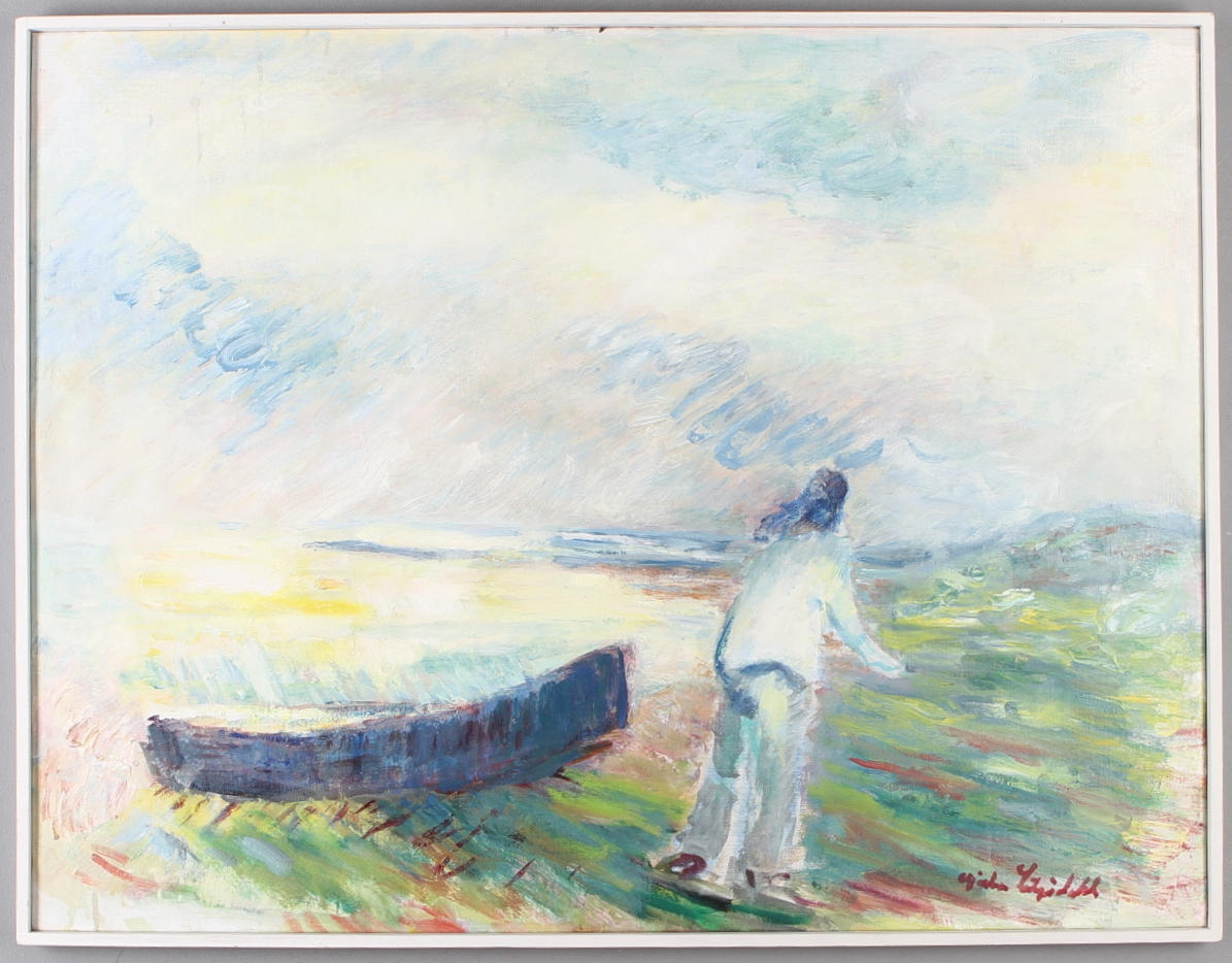 GÖSTA LILJEDAHL. FIgurkomposition med eka, olja på duk, signerad.