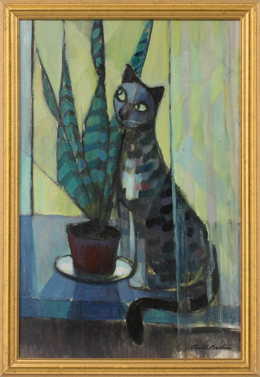 BERTIL BROLIN. Katt, olja på pannå, signerad.