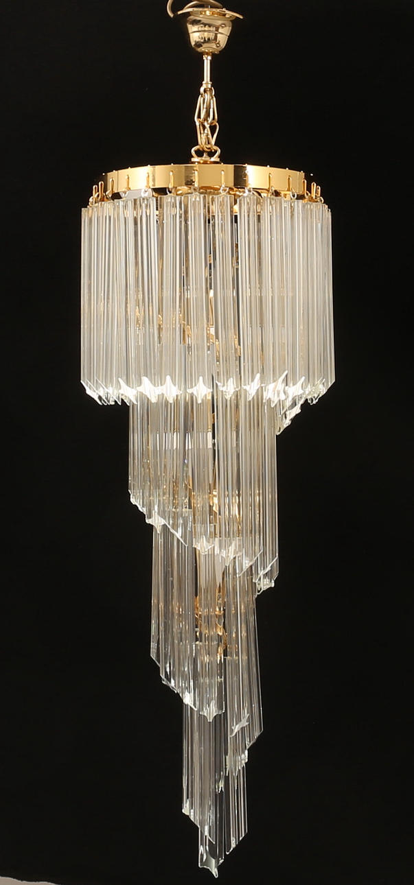CEILING LAMP, brass with prisms, probably Murano, Italy.