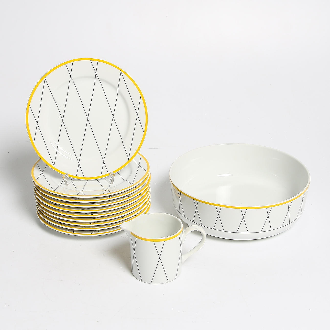 SERVISDELAR, 12 delar, porslin, "Fashion Grid", Gustavsberg. 1980-tal.