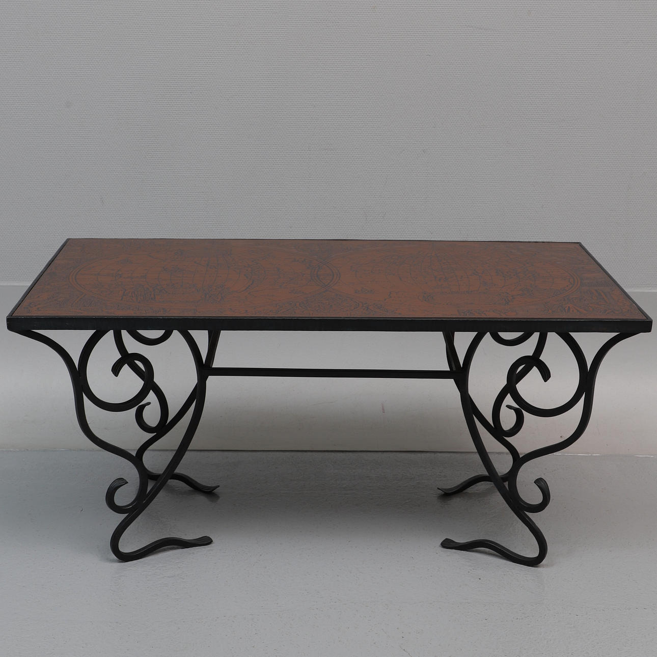 COFFEE TABLE with copper top, iron, world map, 1900s.