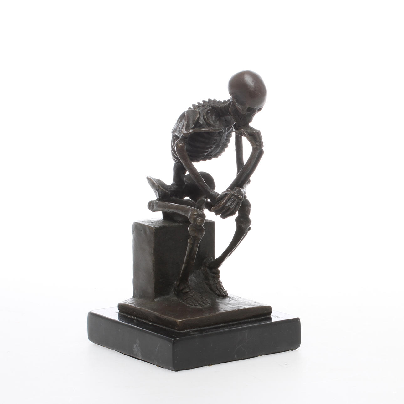 BRONSSKULPTUR, tänkande skelett, brons.