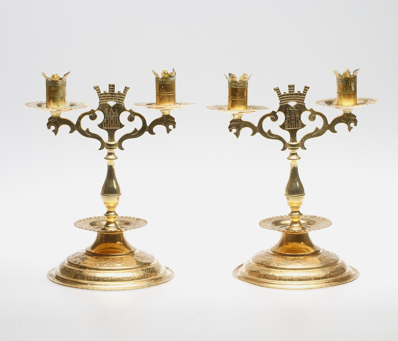 KANDELABRAR, ett par, mässing, barockstil. W. Bratt, Jönköping, 1900-tal.