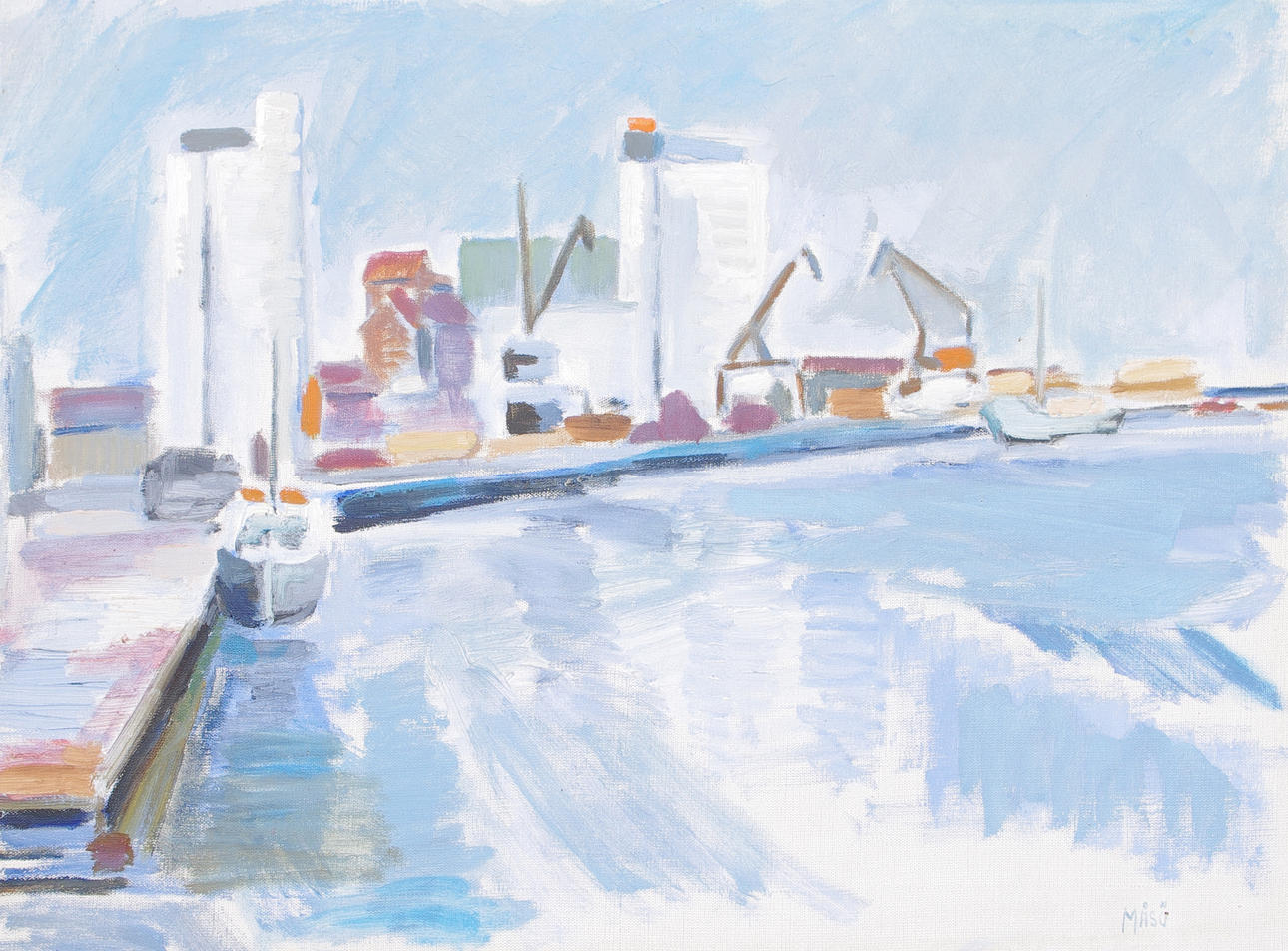 KURT MÅSÖ. "Hamn", olja på duk, signerad Måsö.