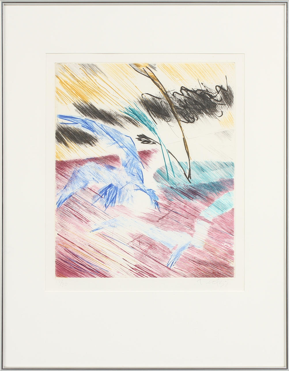 ULF TROTZIG. Litografi, Motiv av fåglar, signerad och numrerad 19/70.