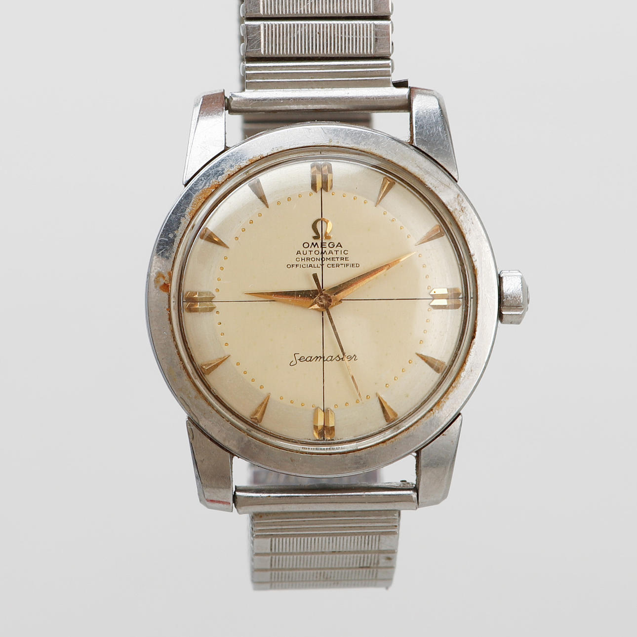 WRIST WATCH, Omega Seamaster, "Bumper" steel, automatic, 1950s.