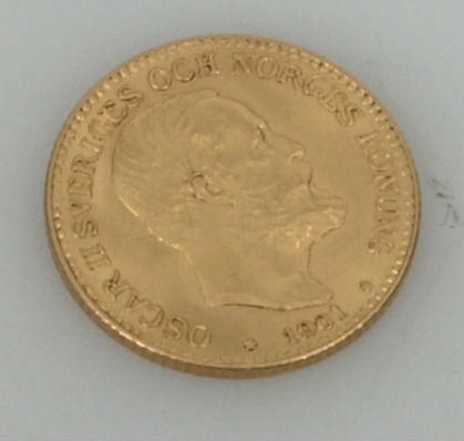 MYNT, guld, 10 kronor, Oscar II, 1901, 4,5 gram.