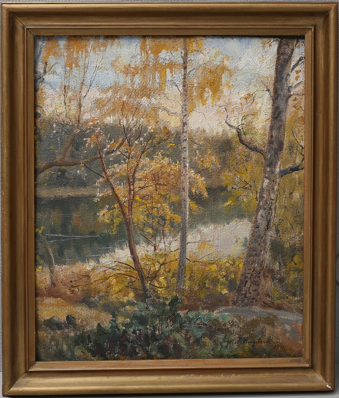 ALGOT V RINGSTRÖM. Skogslandskap. Olja på pannå, signerad och daterad 1941.