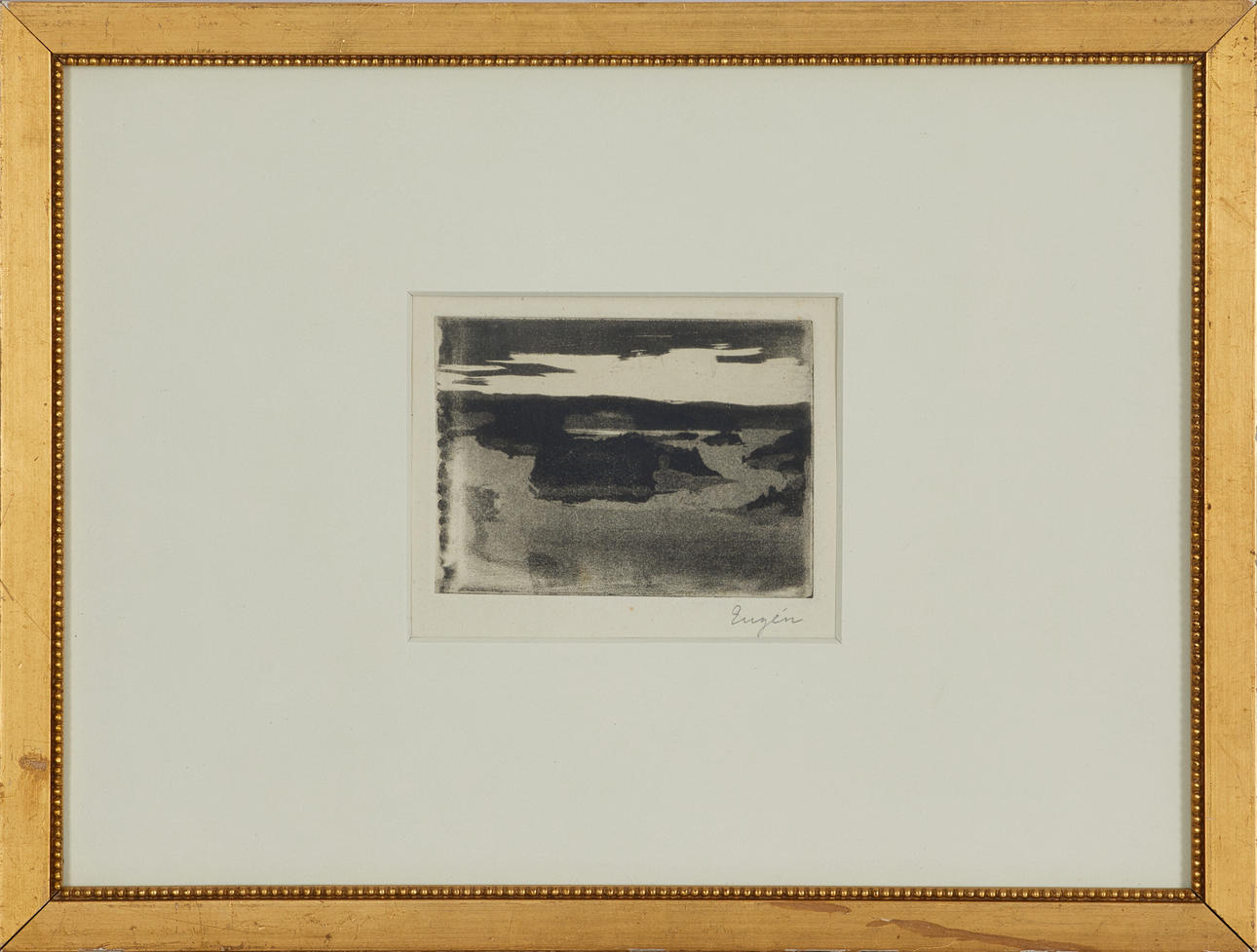 PRINS EUGEN. Kystlandskab, inskription, radering.