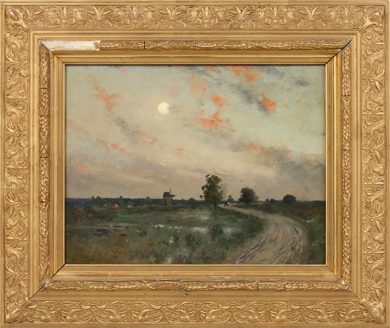 JOHAN ERICSON. Landskap med väderkvarn, olja på pannå, signerad.