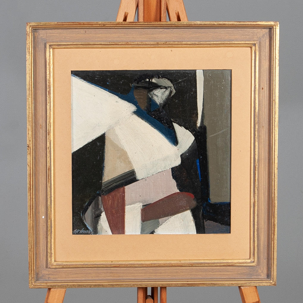 GUNNAR JOHNSSON. Oil on Board, composition, signed.