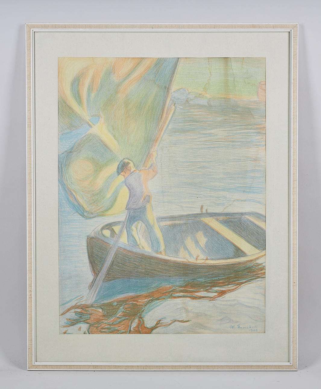 MAGNUS ENCKELL. "Boy and Sail", signed and dated 1908 in the print, lithograph.