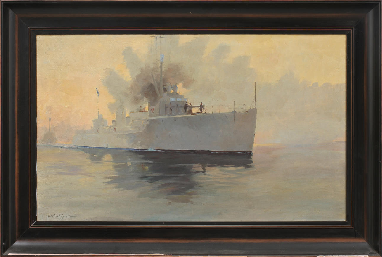 CARL DAHLGREN. Krigsfartyg, olja på duk, signerad.