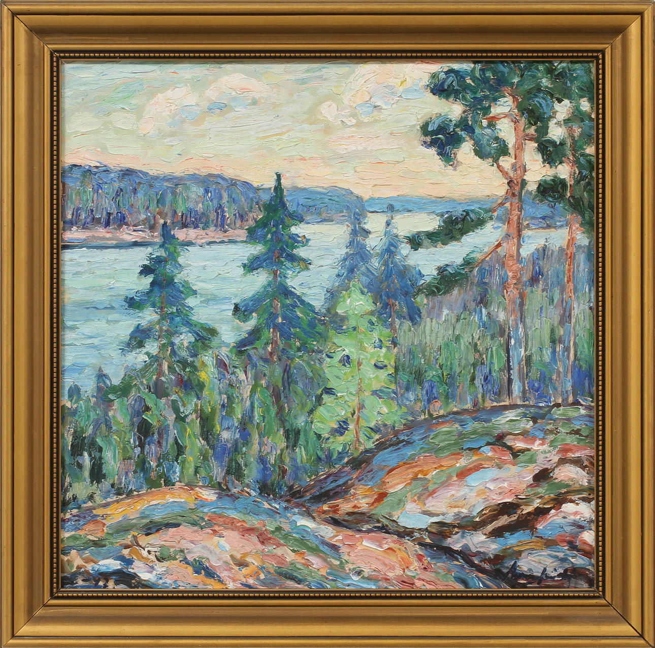 ANTON LINDFORS (1881-1950). Sjölandskap, olja på pannå, signerad-47.