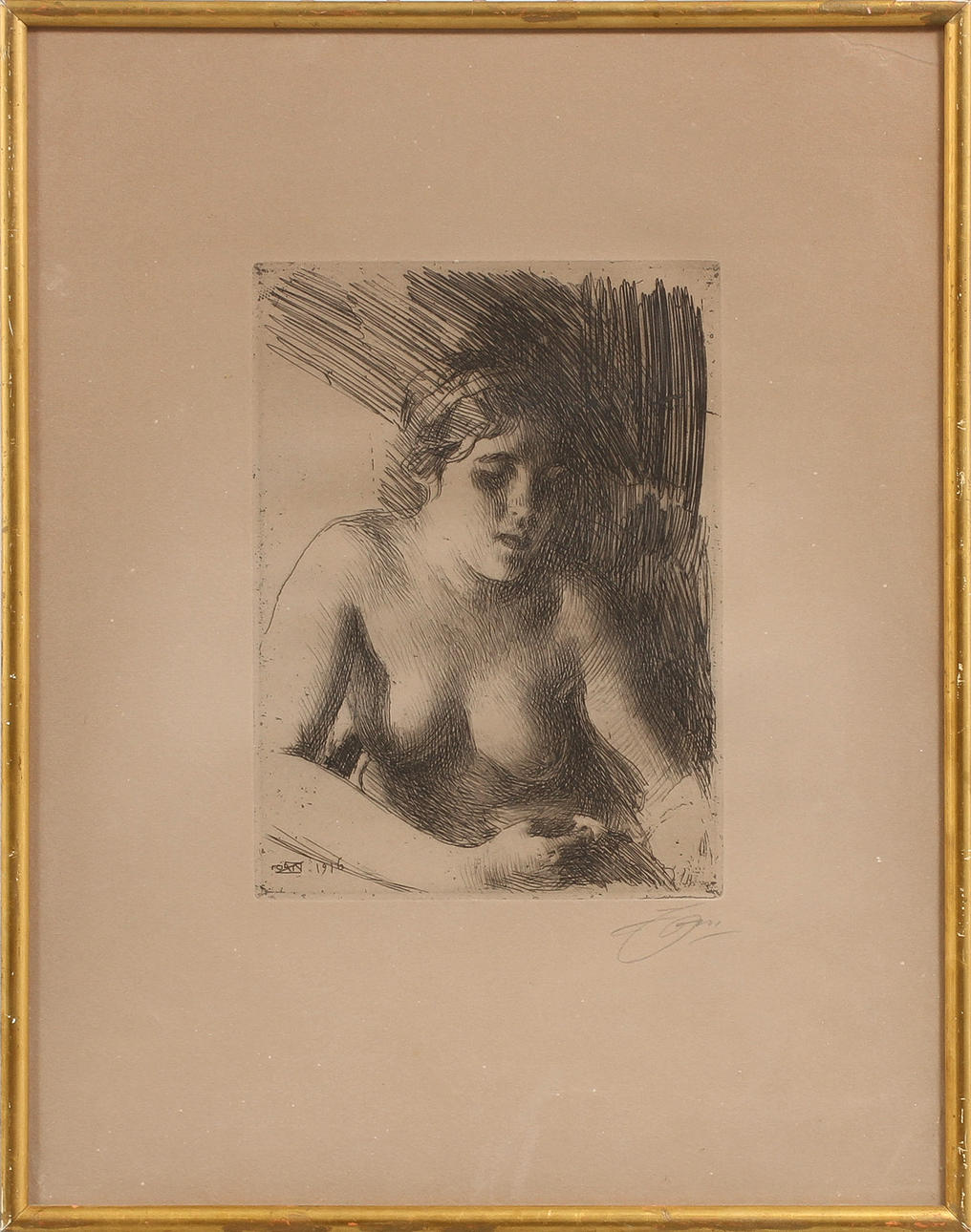 ANDERS ZORN. "Byst" 1916, etsning. Signerad och daterad i plåten samt signerad i blyerts.