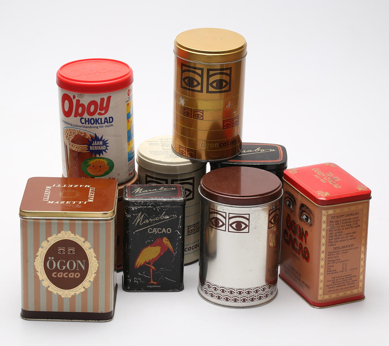 PLÅTBURKAR, Kakao, 9 st, 1900-tal.