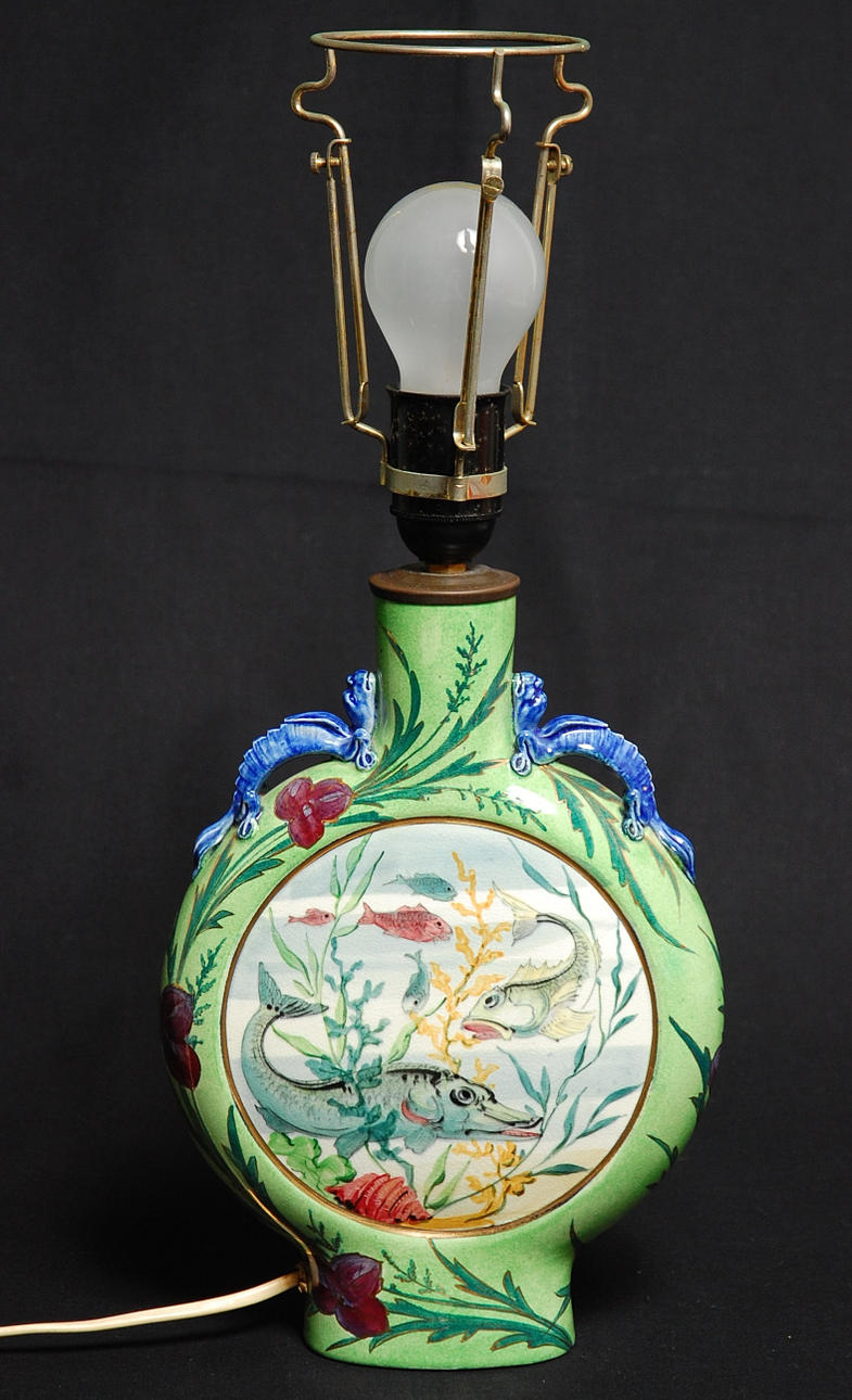 BORDSLAMPA, porslin singnerad P Möller,1886-1902 Gustavsberg.