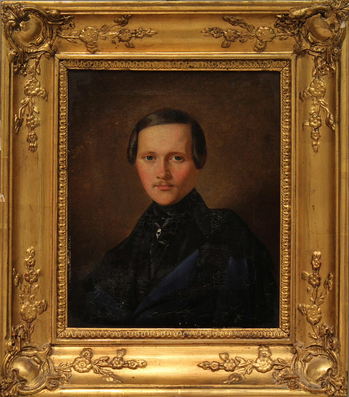 NILS BROMMÉ. "Porträtt af Gustaf Daniel Eurenius, 24 år gammal, måladt af hans kamrat på målarakademien. Blommér 1842". Olja på duk. Osignerad.