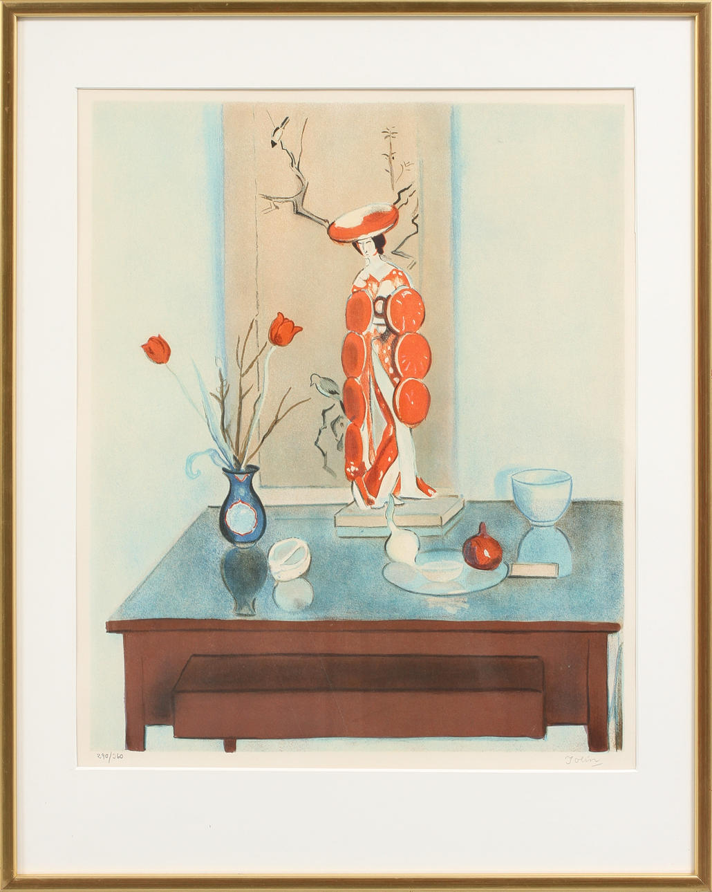 EINAR JOLIN (1890-1976). Stilleben med Japansk figurin, färglitografi, signerad och numrerad 290/360.