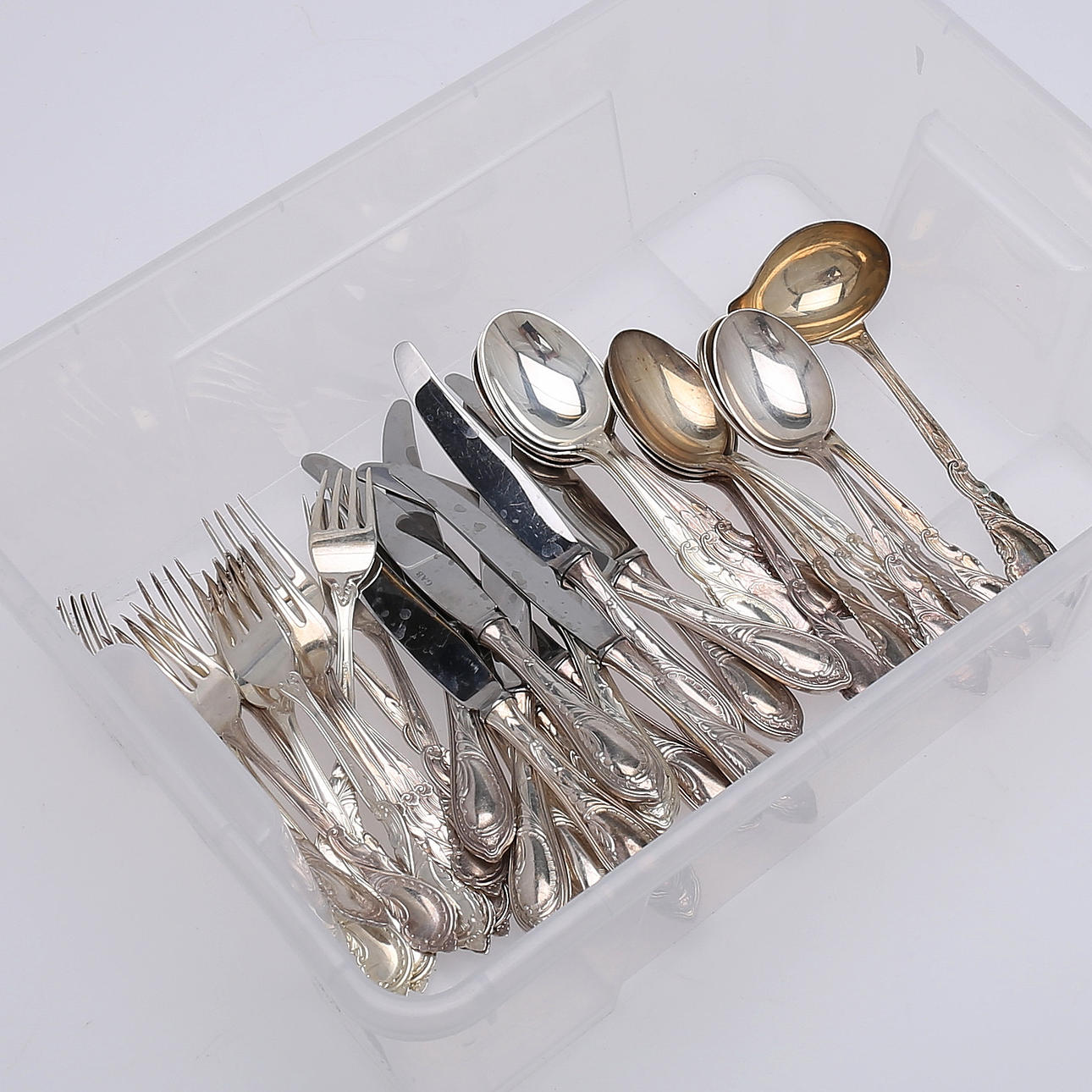 CUTLERY SET, 37 pieces, nickel silver, GAB.