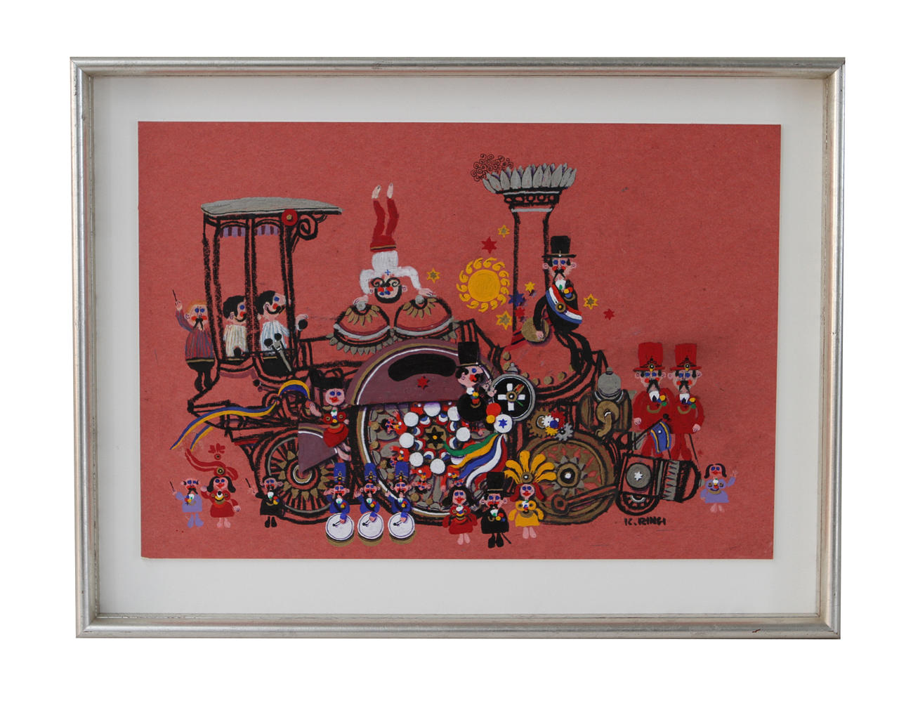 KJELL RINGI. Blandteknik. Figurscen, signerad.