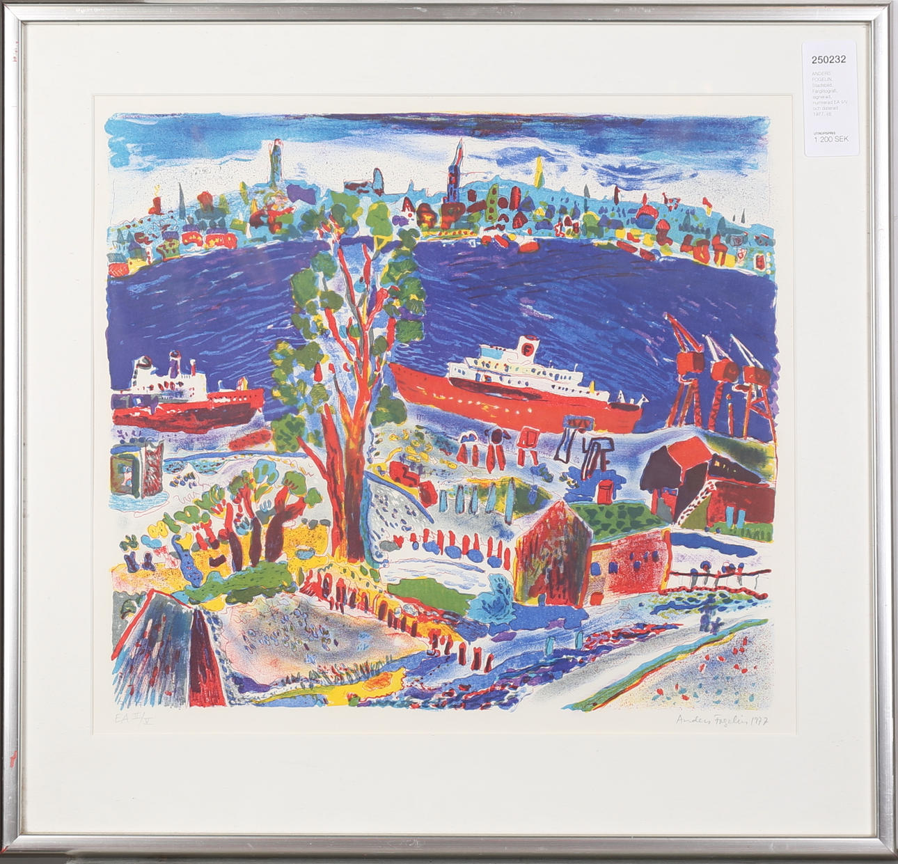 ANDERS FOGELIN. Stadsbild. Färglitografi, signerad, numrerad EA II/V och daterad 1977.