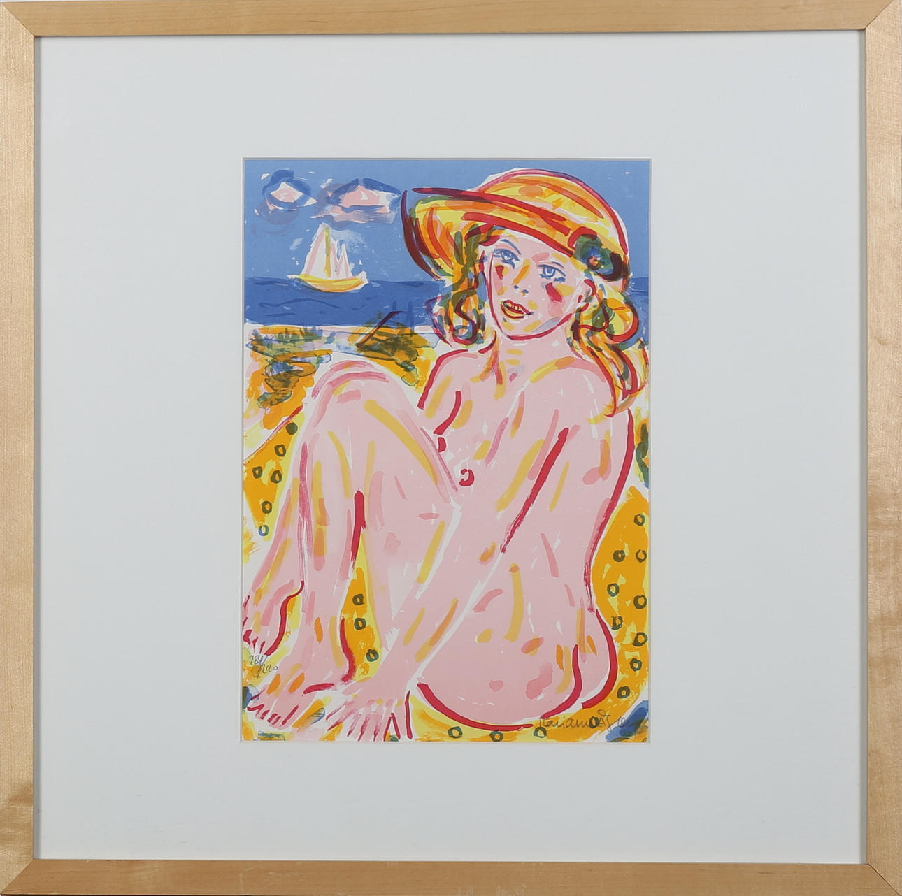 MARIANNE ÅGREN. Kvinna på stranden, färglitografi, signerad och numrerad 284/290.