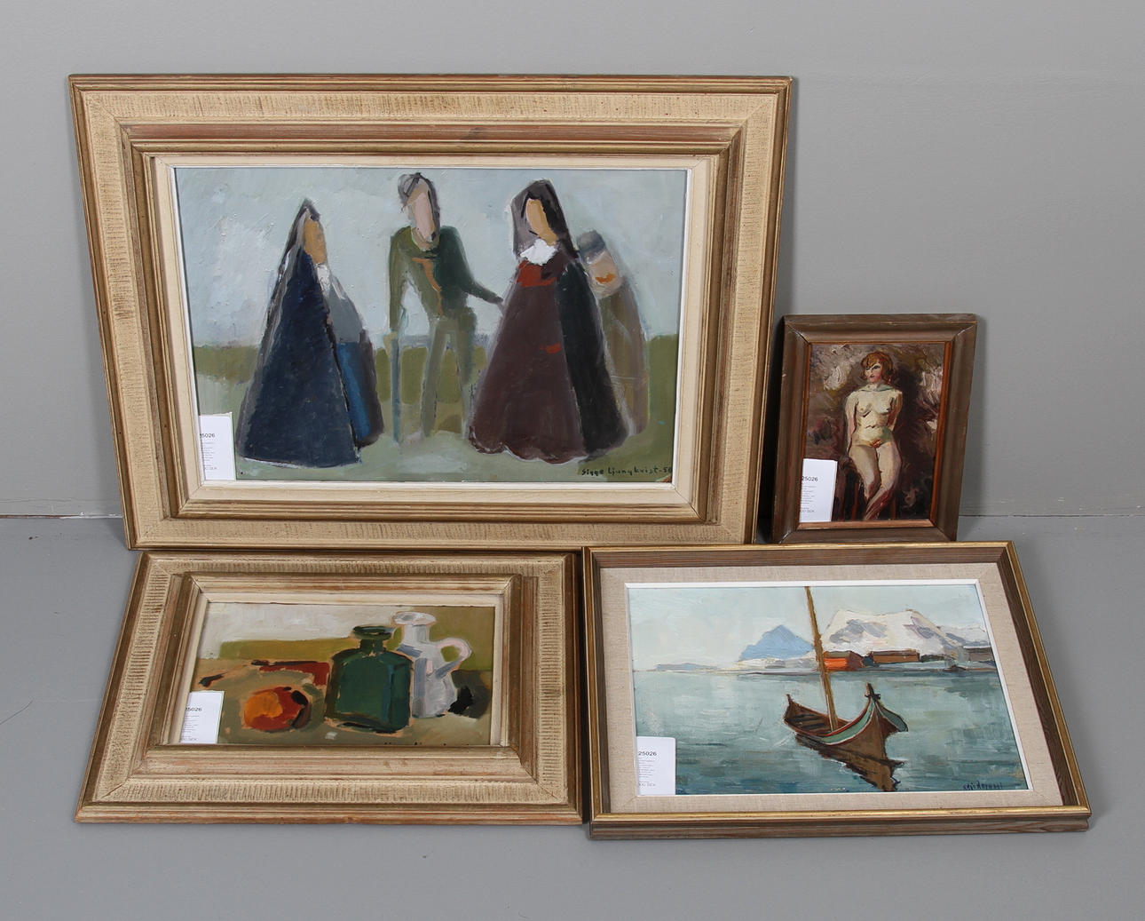 DIV KONSTNÄRER, SIGGE LJUNGKVIST, 2st, KNUT NORMAN, ÅKE LILJESSON. Oljemålningar, signerade.