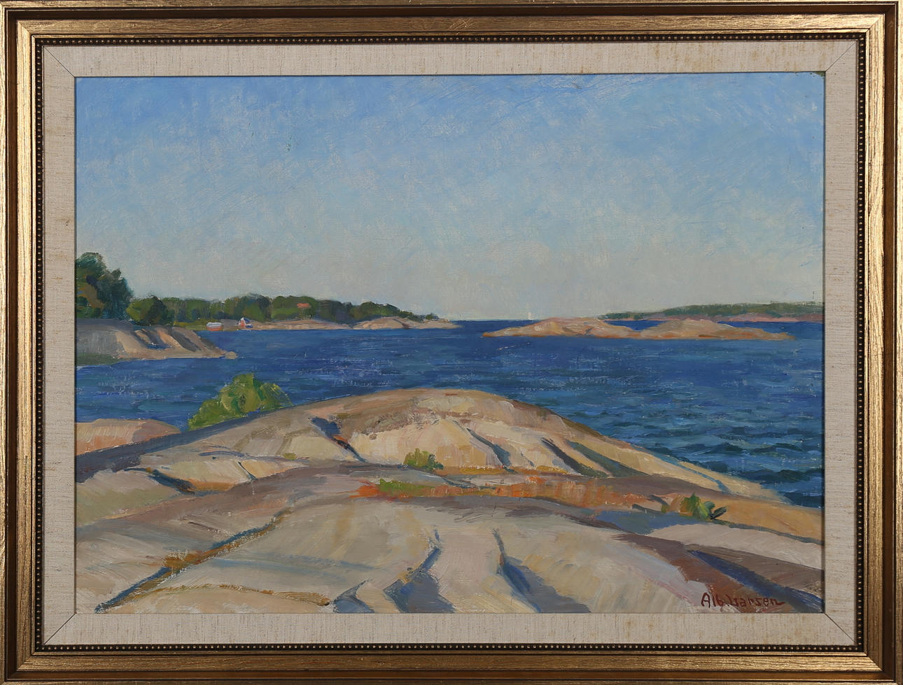 ALBERT LARSEN. Kustlandskap med klippor, olja på duk, signerad Alb. Larsen.