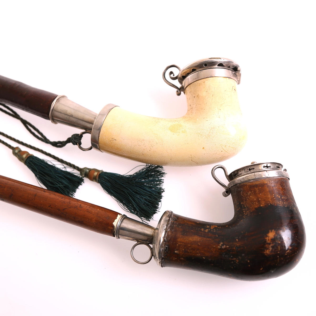 LÅNGPIPOR 2 st, 1800-tal, silverinfattade.