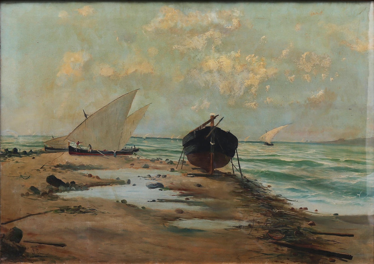 J. CAMPS. Playa con barcas.