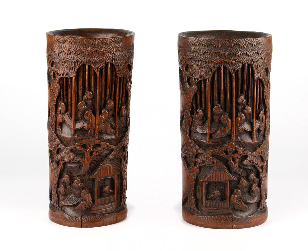 TVÅ BAMBU BORSTE KOPPAR 1800-tal. Kina.