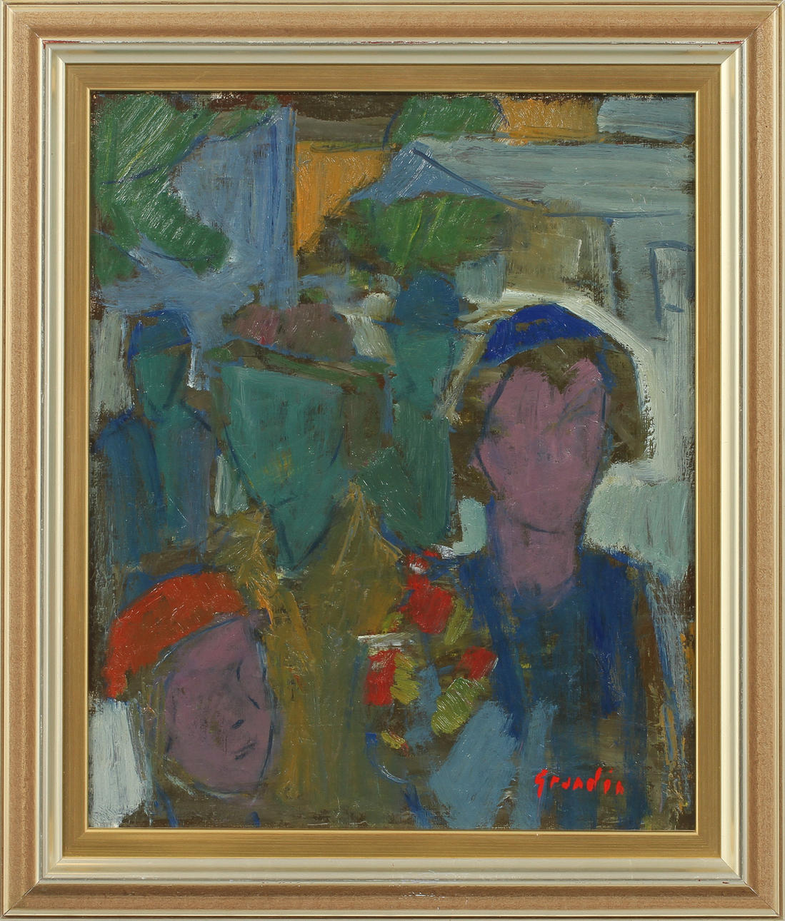 SVÄN GRANDIN. Figurkomposition, olja på pannå, signerad.