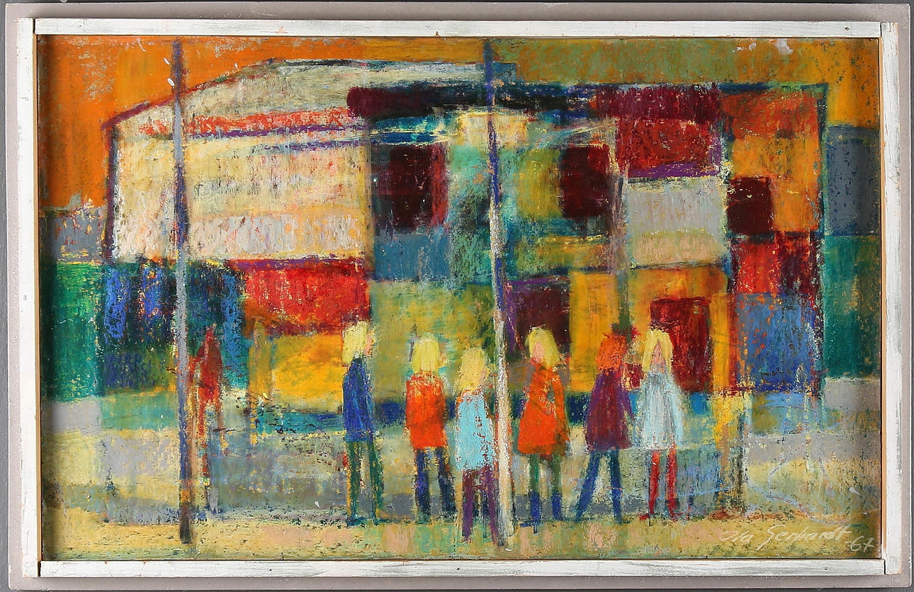 OLA GERHARDT. "Gänget", olja på spånskiva, signerad och daterad -67.